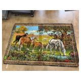 Woven Tapestry Rug with Horse Scene