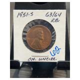 1951-S Lincoln Wheat Cent RB MS63/64