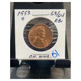 1953-S Lincoln Wheat Cent, Choice Uncir. RB