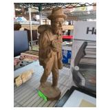 Hand-Carved Wooden Beggar Statue 16'