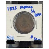 1833 Mexico 1/4 Centavo Coin