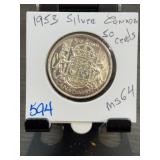 1953 Canada Silver 50 Cents MS64