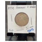 1939 Germany 2 Mark Silver Coin