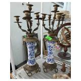 Blue and White Porcelain Brass Candel