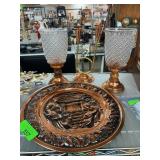 Copper Plate, Glass Candleholders, Brass C. S