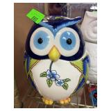 Ceramic Owl Cookie Jar Hand Painted