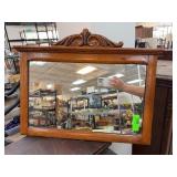 Oak Wall Mirror with Decorative Crest