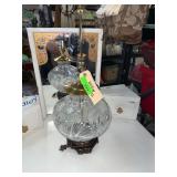 Cut Glass Table Lamp With Brass Accents