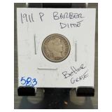 1911 P Barber Dime US Silver Coin