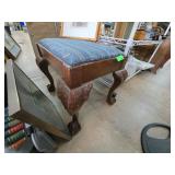 Upholstered Wood Stool With Carved Legs