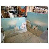 Signed Village Landscape Oils 2pc Canvas