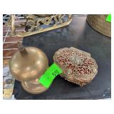Ornate Brass Table Bell and Filigree Trinketï¿½