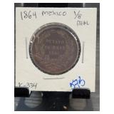 1864 Mexico Octavo De Real 1/8 Real Coin
