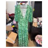 Ganni Green Printed Mesh Wrap Dress, Small