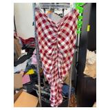 Norma Kamali Red Gingham Ruched XL Dress