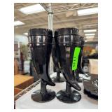 Four Black Amethyst Glass Horn Goblets
