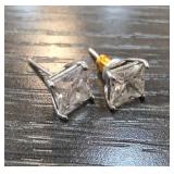 Sterling Silver Stud Earrings with Square-Cut