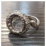 Sterling Silver Adjustable Ring with Rhinestn