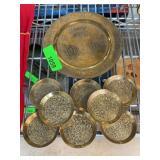 Brass Engraved Plate and Coaster Set