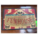 Funhouse Metal Wall Sign with Skull Motif