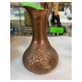 Embossed Copper Vase With Floral Design