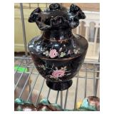 Fenton Hand-Painted Black Glass Vase