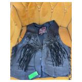 Leather Club Black Fringe Vest, Medium