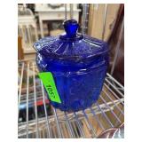 Cobalt Blue Pressed Glass Lidded Jar