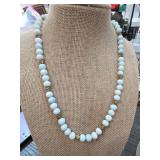 White and Blue Beaded Necklace with Gold-Tone