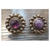Sterling Silver and Amethyst Screw-Back Clip-