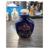 Cobalt Blue Glass Snuff Bottle with Gilt