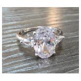 White Metal Ring with Oval Clear Stone