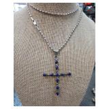 Sterling Silver 22in Chain With Blue Cross