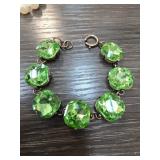 Green Glass Bracelet with Metal Links