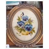Framed Floral Embroidery with Pansies