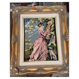 Framed 1989 Needlepoint Lady with Dog