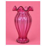 Vintage Fenton Cranberry Ribbed Ruffled Vase