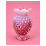 Fenton Cranberry Opalescent Hobnail Squat Vase