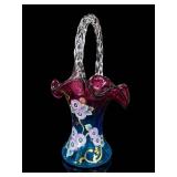 Fenton Plum Blossoms Glass Basket, Ltd Ed of 1950