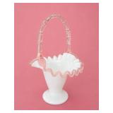 Fenton Silver Crest Rose Crest Glass Basket