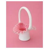 Fenton Peach Crest Ruffled Glass Basket