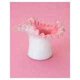Fenton Peach Crest Ruffled Vase, 1940s