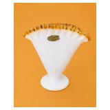 Fenton Gold Crest Milk Glass Fan Vase