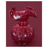 Fenton Cranberry Beaded Melon Mini Vase
