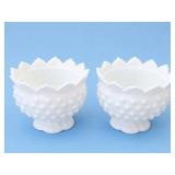 Fenton White Milk Glass Hobnail Candle Holders