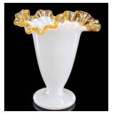 Fenton Amber Crest Pedestal Trumpet Vase
