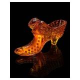 Fenton Amberina Hobnail Glass Slipper Shoe
