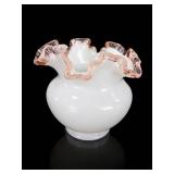 Fenton Peach Crest Ruffled Squat Vase