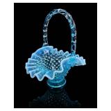 Fenton Blue Opalescent Hobnail Basket