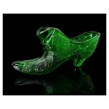 Fenton Art Glass Green Glass Shoe Figurine